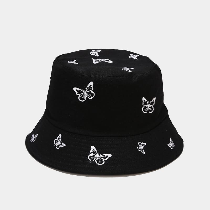 BK00052 หมวกบักเก็ตปักผีเสื้อสองด้าน