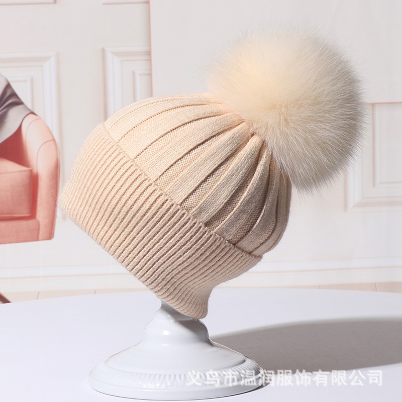 H00037 หมวกไหมพรมถักขนกระต่ายลายหนาและบาง