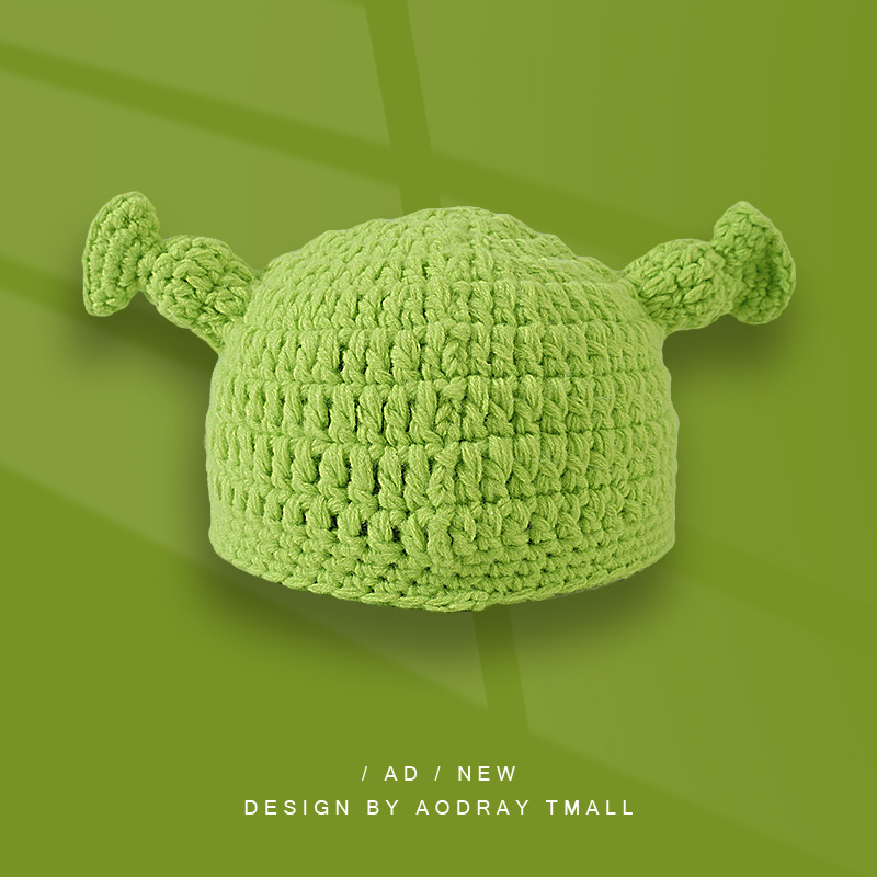 H00054 หมวกถักสำหรับผู้ใหญ่ ลาย Shrek Pixie สีเขียว
