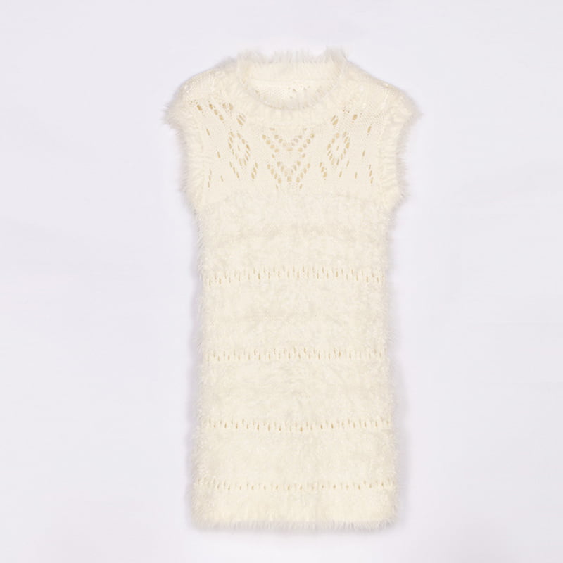 SM-K0043 ชุดเดรสถักแขนกุด Mohair ฤดูร้อนชุดเดรส Hollow Bottoming แบบฝรั่งเศส