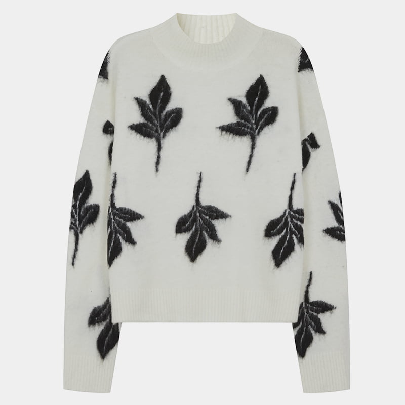 ML2208 ฤดูใบไม้ร่วงครึ่งคอเต่า Mohair Leaf เสื้อกันหนาวถักจัมเปอร์ ML2208 ฤดูใบไม้ร่วงครึ่งคอเต่า Mohair Leaf เสื้อกันหนาวถักจัมเปอร์