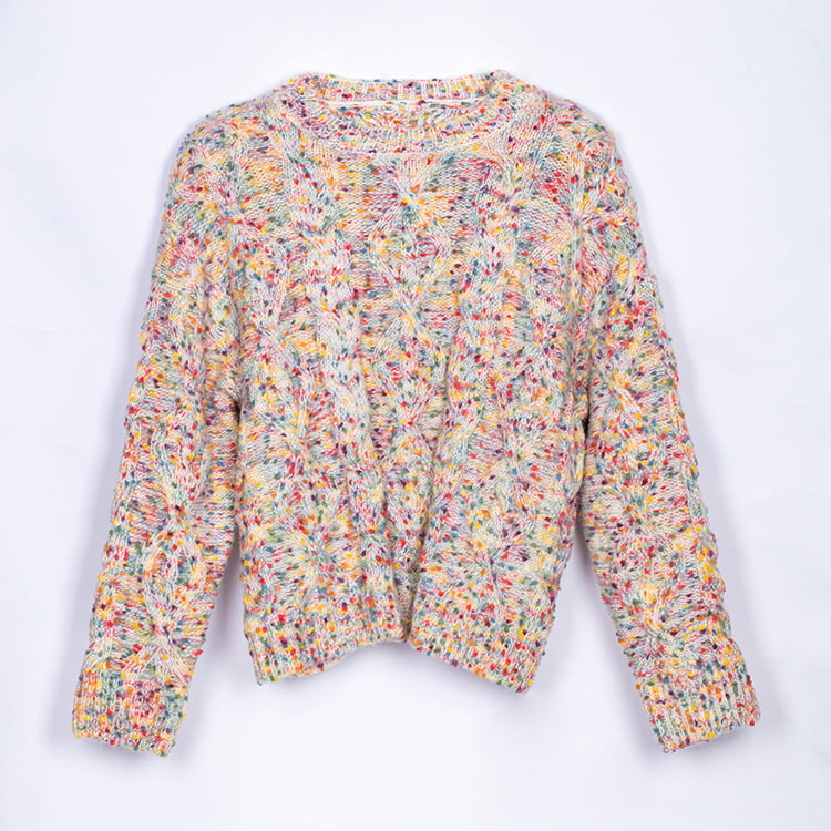 SM-K0033 เสื้อสเวตเตอร์คอเต่าทรงหลวมลายจุดสีสันสดใส