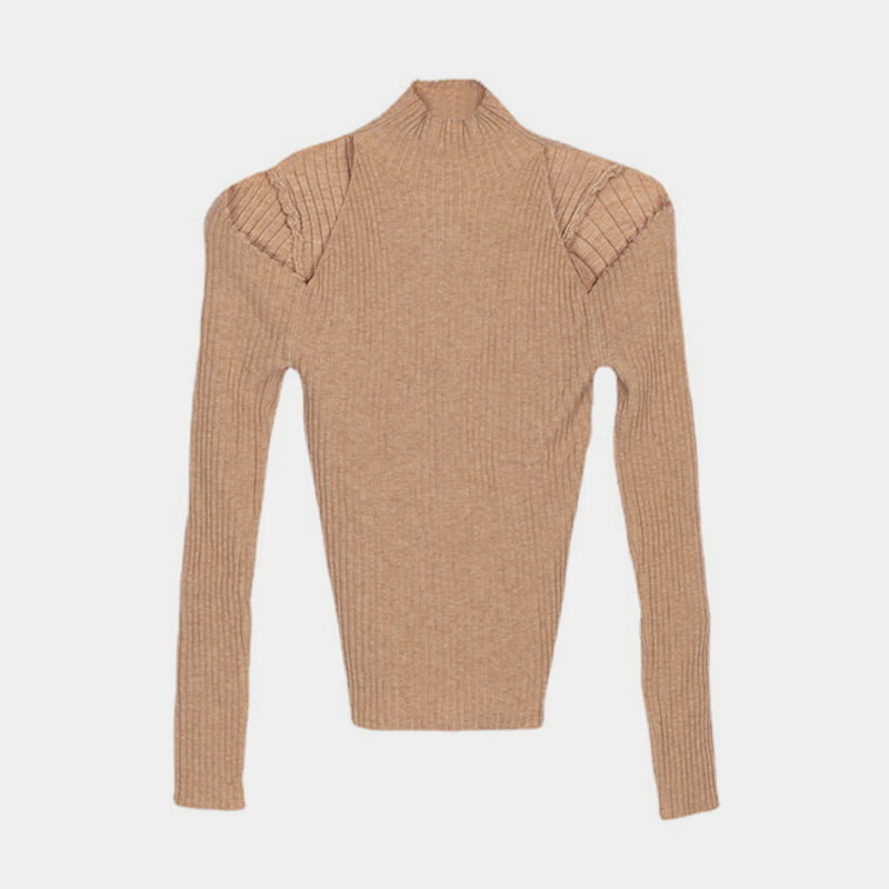 SM-K0010 ฤดูใบไม้ผลิและฤดูใบไม้ร่วงสีทึบครึ่งสูงคอไหล่ด้านล่างถักจัมเปอร์ SM-K0010 ฤดูใบไม้ผลิและฤดูใบไม้ร่วงสีทึบครึ่งสูงคอไหล่ด้านล่างถักจัมเปอร์