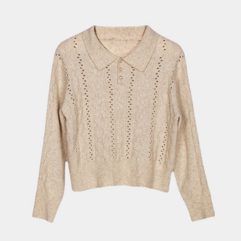 SM-K0012 เสื้อโปโลปกโปโลฤดูใบไม้ผลิฤดูใบไม้ร่วงสีทึบจัมเปอร์ถักด้านล่างกลวงออก SM-K0012 เสื้อโปโลปกโปโลฤดูใบไม้ผลิฤดูใบไม้ร่วงสีทึบจัมเปอร์ถักด้านล่างกลวงออก