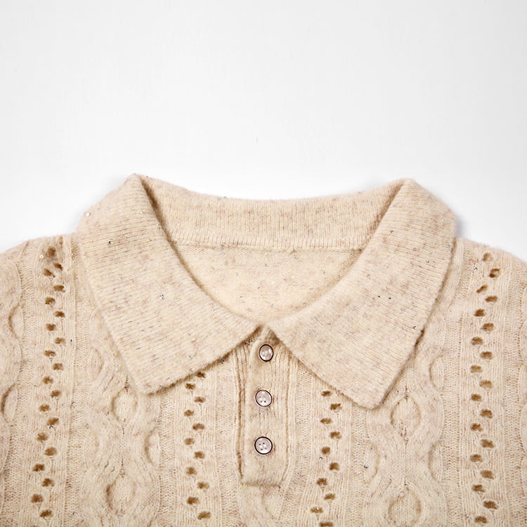 SM-K0012 เสื้อโปโลปกโปโลฤดูใบไม้ผลิฤดูใบไม้ร่วงสีทึบจัมเปอร์ถักด้านล่างกลวงออก SM-K0012 เสื้อโปโลปกโปโลฤดูใบไม้ผลิฤดูใบไม้ร่วงสีทึบจัมเปอร์ถักด้านล่างกลวงออก