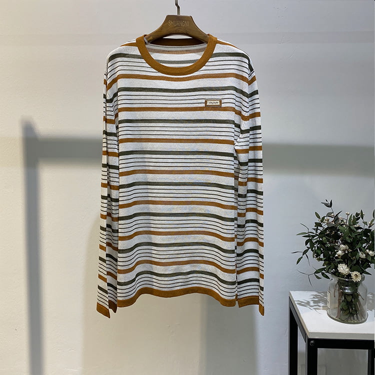 SM-K0004 เสื้อจัมเปอร์ถักกันแดดทรงหลวมแขนยาวลายทาง