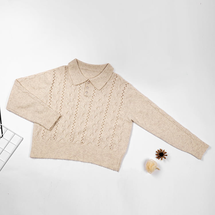 SM-K0012 เสื้อโปโลปกโปโลฤดูใบไม้ผลิฤดูใบไม้ร่วงสีทึบจัมเปอร์ถักด้านล่างกลวงออก SM-K0012 เสื้อโปโลปกโปโลฤดูใบไม้ผลิฤดูใบไม้ร่วงสีทึบจัมเปอร์ถักด้านล่างกลวงออก