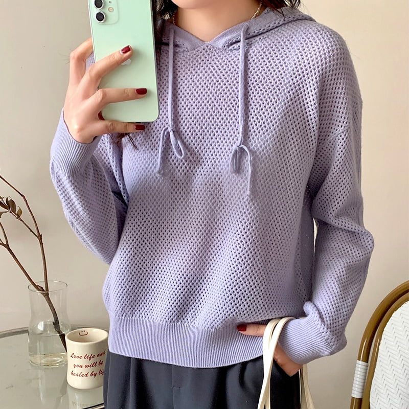 SM-K0018 เสื้อกันหนาวมีฮู้ดคลุมด้วยผ้าฤดูใบไม้ผลิสำหรับผู้หญิงจัมเปอร์ถัก