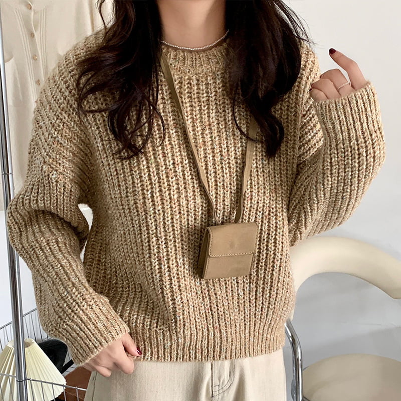 SM-K0028 จัมเปอร์ถักแขนยาว Lazy Crew Neck สีสันสดใส