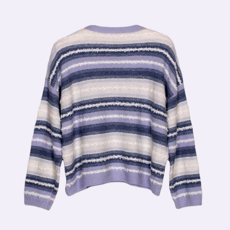 SM-K0047 จัมเปอร์ถักคอกลมหลวมลายไล่ระดับสีหวานเย็บปะติดปะต่อกัน SM-K0047 จัมเปอร์ถักคอกลมหลวมลายไล่ระดับสีหวานเย็บปะติดปะต่อกัน