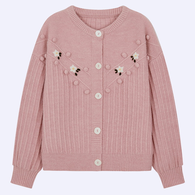ML2211 เสื้อสเวตเตอร์ถักคาร์ดิแกนคอกลมแขนพัฟน่ารัก