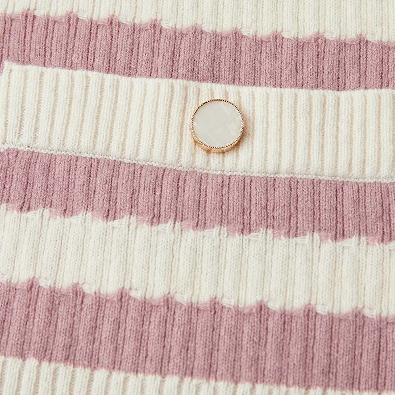 ML2204 เสื้อแจ็คเก็ตคาร์ดิแกนถักคอวีลายทางสีชมพูและสีขาว ML2204 เสื้อแจ็คเก็ตคาร์ดิแกนถักคอวีลายทางสีชมพูและสีขาว