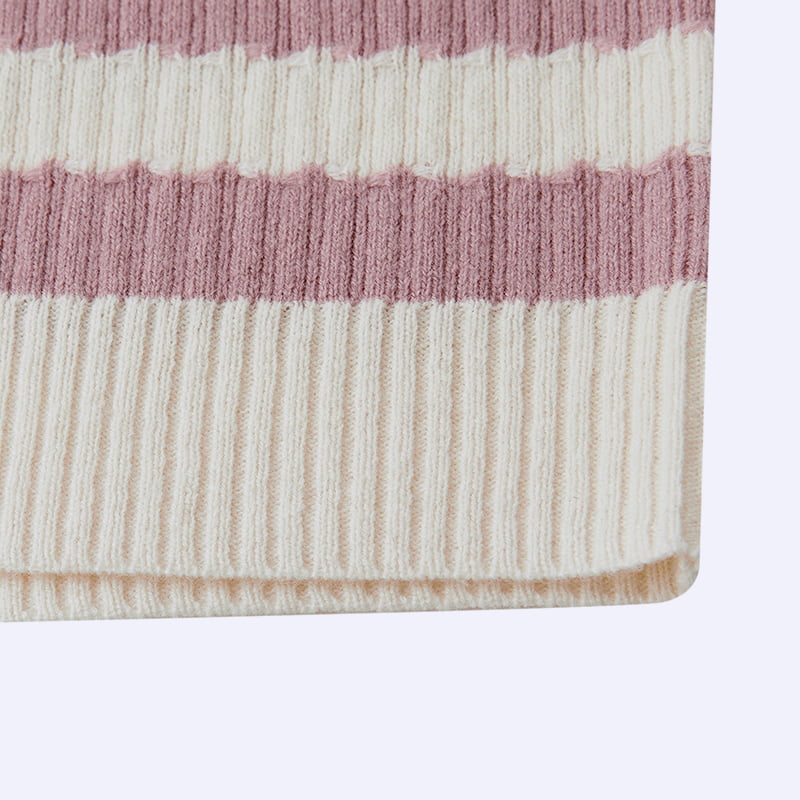 ML2204 เสื้อแจ็คเก็ตคาร์ดิแกนถักคอวีลายทางสีชมพูและสีขาว ML2204 เสื้อแจ็คเก็ตคาร์ดิแกนถักคอวีลายทางสีชมพูและสีขาว