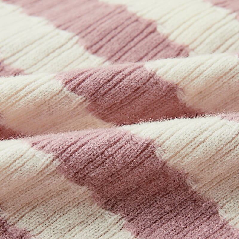 ML2204 เสื้อแจ็คเก็ตคาร์ดิแกนถักคอวีลายทางสีชมพูและสีขาว ML2204 เสื้อแจ็คเก็ตคาร์ดิแกนถักคอวีลายทางสีชมพูและสีขาว