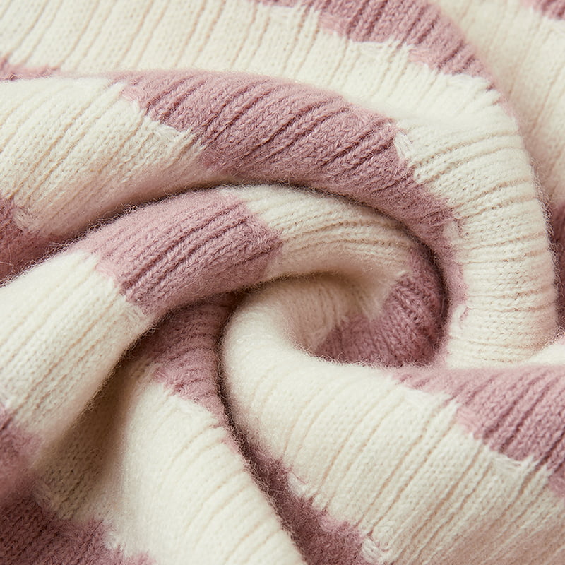 ML2204 เสื้อแจ็คเก็ตคาร์ดิแกนถักคอวีลายทางสีชมพูและสีขาว ML2204 เสื้อแจ็คเก็ตคาร์ดิแกนถักคอวีลายทางสีชมพูและสีขาว