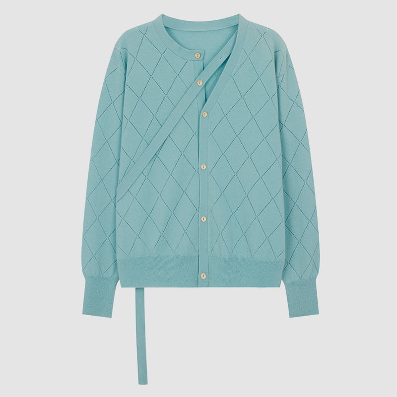 ML2212 เสื้อสเวตเตอร์ถักดีไซน์ริบบิ้นคอเหลี่ยมเพชร