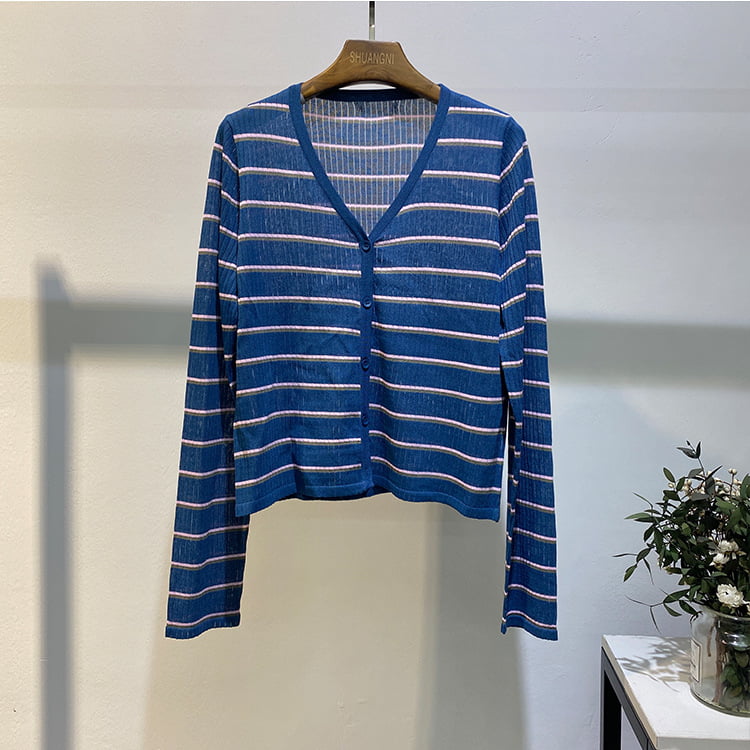 SM-K0001 เสื้อแจ๊กเก็ตผู้หญิงฤดูร้อนผ้าลินินเกาหลีลายดวงอาทิตย์บล็อกคาร์ดิแกนถัก