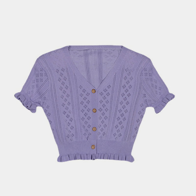SM-K0015 ฤดูร้อนคอวีแขนสั้นบางแขนสั้นคาร์ดิแกนถักไหมน้ำแข็งกลวงออก SM-K0015 ฤดูร้อนคอวีแขนสั้นบางแขนสั้นคาร์ดิแกนถักไหมน้ำแข็งกลวงออก