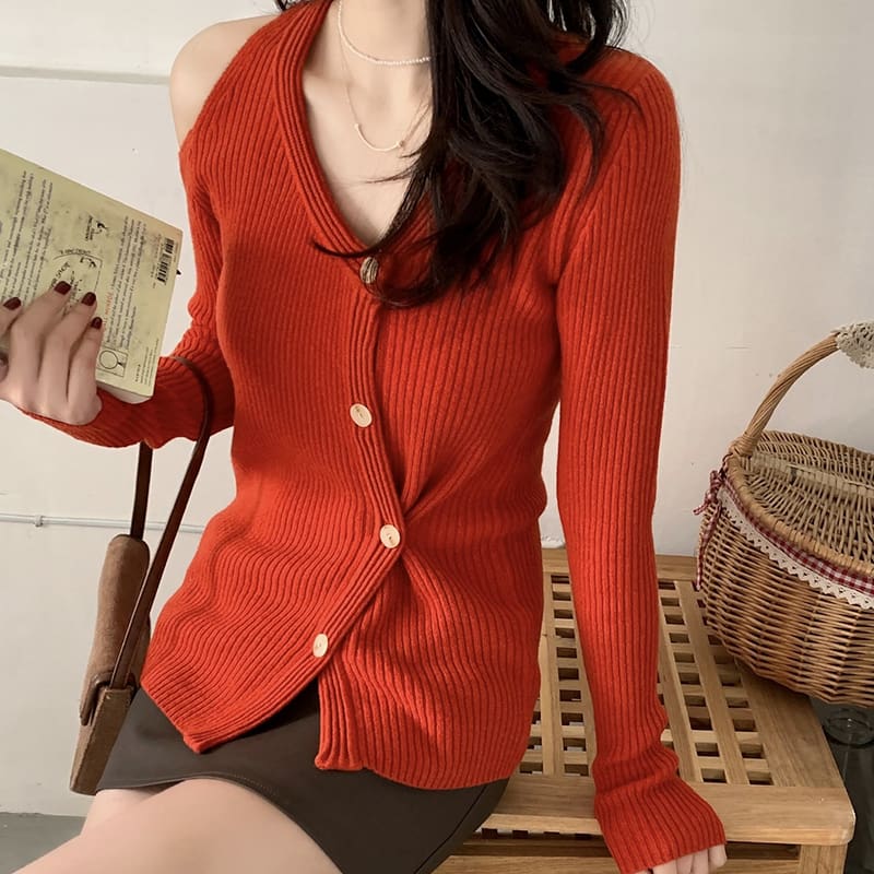 SM-K0022 เสื้อคาร์ดิแกนถักแขนยาวคอวีปิดไหล่และดีไซน์เฉพาะกลุ่ม SM-K0022 เสื้อคาร์ดิแกนถักแขนยาวคอวีปิดไหล่และดีไซน์เฉพาะกลุ่ม