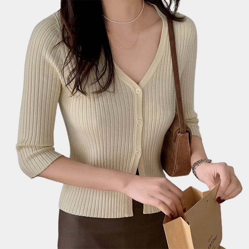 SM-K0023 ฤดูใบไม้ผลิสุภาพสตรีเดี่ยวหน้าอกคอวีแขนยาวกลางสลิมฟิตคาร์ดิแกนถัก SM-K0023 ฤดูใบไม้ผลิสุภาพสตรีเดี่ยวหน้าอกคอวีแขนยาวกลางสลิมฟิตคาร์ดิแกนถัก