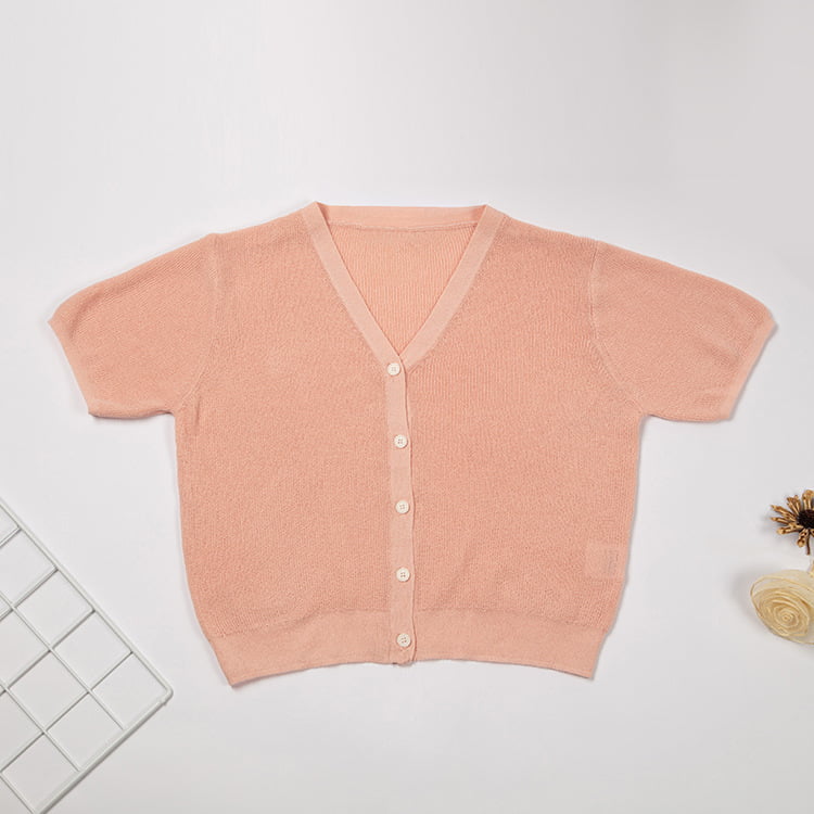 SM-K0046 เสื้อคาร์ดิแกนถักนิตติ้งแขนสั้นคอวีติดกระดุมผ้าลินินเย็นสลิมฟิต SM-K0046 เสื้อคาร์ดิแกนถักนิตติ้งแขนสั้นคอวีติดกระดุมผ้าลินินเย็นสลิมฟิต