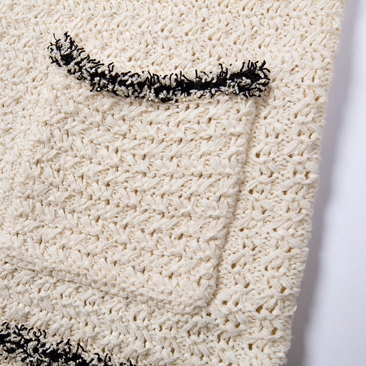 SM-K0049 เสื้อคาร์ดิแกนถักฝอยคอกลมสีตัดกัน SM-K0049 เสื้อคาร์ดิแกนถักฝอยคอกลมสีตัดกัน