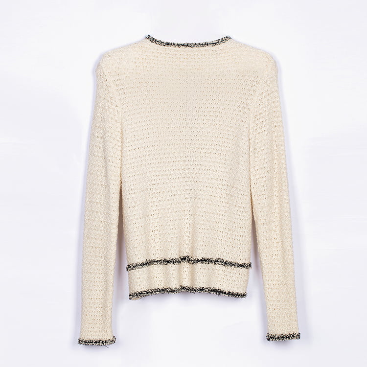 SM-K0049 เสื้อคาร์ดิแกนถักฝอยคอกลมสีตัดกัน SM-K0049 เสื้อคาร์ดิแกนถักฝอยคอกลมสีตัดกัน