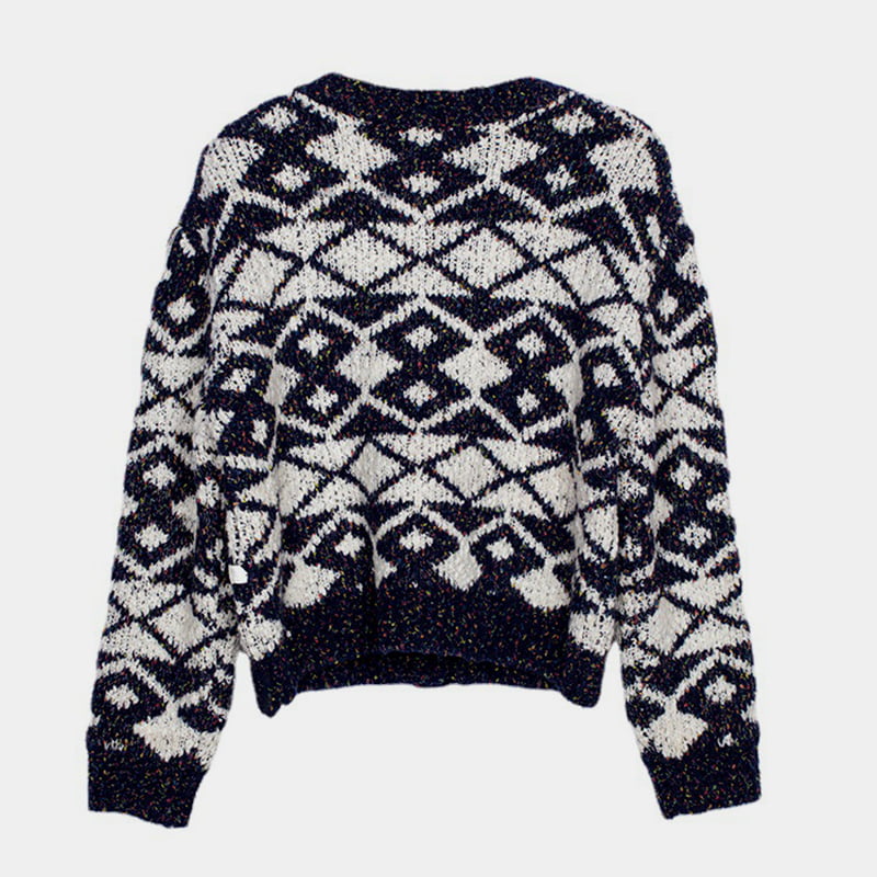 SM-K0036 คาร์ดิแกนถักลายจุดทรงเรขาคณิตของผู้หญิงในฤดูใบไม้ร่วงและฤดูหนาวสวมด้านนอก SM-K0036 คาร์ดิแกนถักลายจุดทรงเรขาคณิตของผู้หญิงในฤดูใบไม้ร่วงและฤดูหนาวสวมด้านนอก