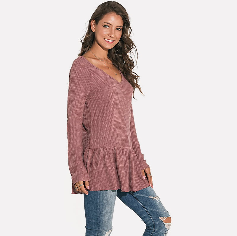 SM-K0096 เสื้อสเวตเตอร์ถักจัมเปอร์ยาวคอวีสะบัดลำลอง SM-K0096 เสื้อสเวตเตอร์ถักจัมเปอร์ยาวคอวีสะบัดลำลอง