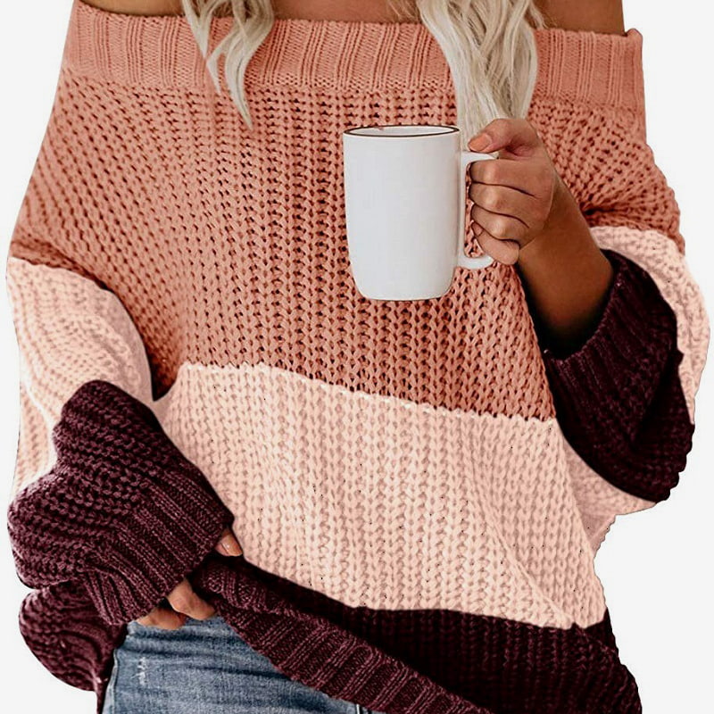 SM-K0080 เสื้อจัมเปอร์ถักไหมพรมคอกลมแขนยาวสีตัดกัน SM-K0080 เสื้อจัมเปอร์ถักไหมพรมคอกลมแขนยาวสีตัดกัน