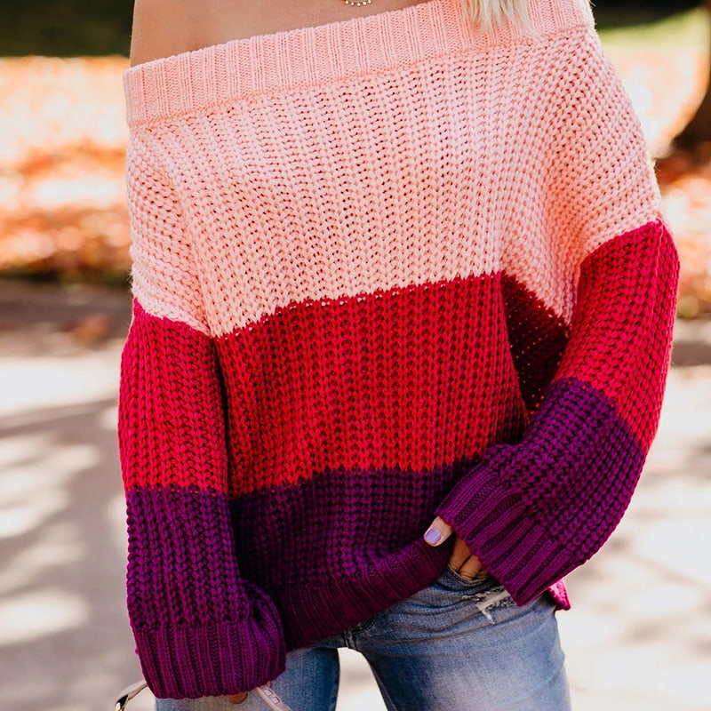 SM-K0080 เสื้อจัมเปอร์ถักไหมพรมคอกลมแขนยาวสีตัดกัน SM-K0080 เสื้อจัมเปอร์ถักไหมพรมคอกลมแขนยาวสีตัดกัน