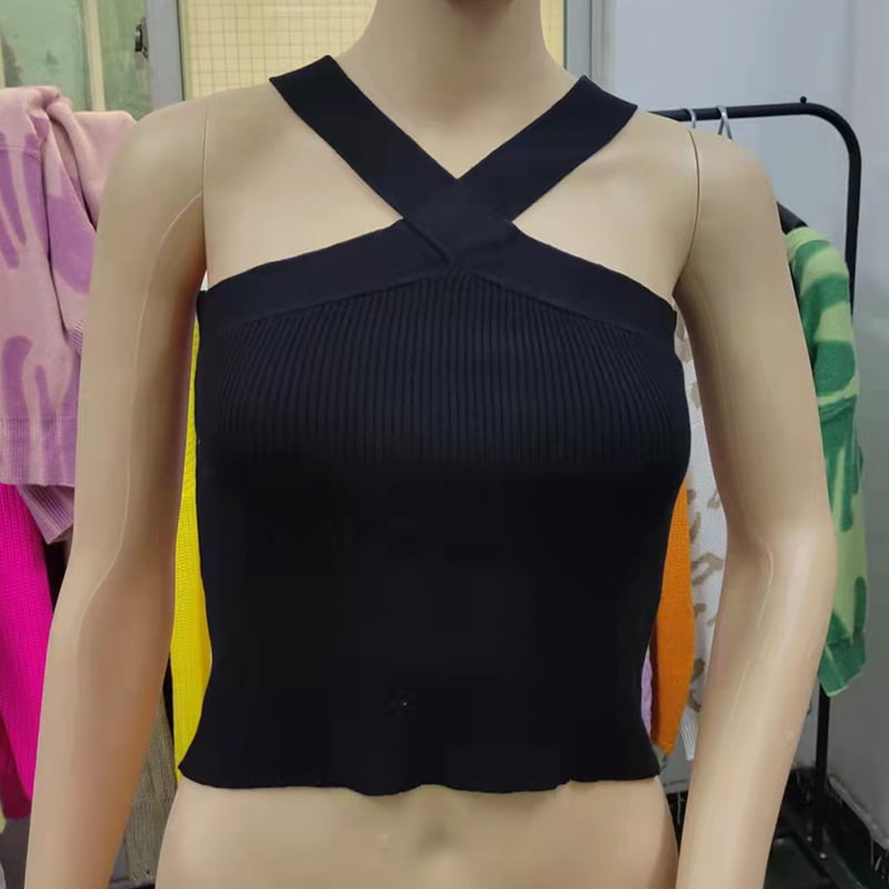 SM-K0106 เสื้อกล้ามถักแขนกุดคอแขวนสายไขว้ SM-K0106 เสื้อกล้ามถักแขนกุดคอแขวนสายไขว้