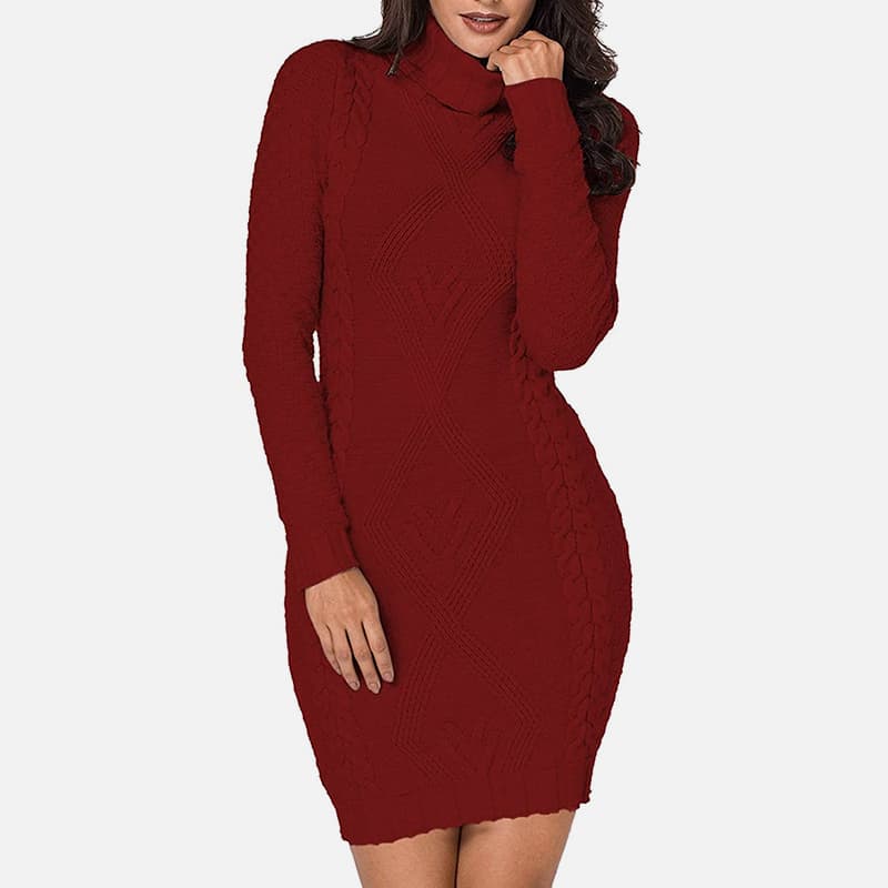 SM-K0063 ชุดเดรสถักแขนยาวคอสูงทรงสลิมฟิต SM-K0063 ชุดเดรสถักแขนยาวคอสูงทรงสลิมฟิต