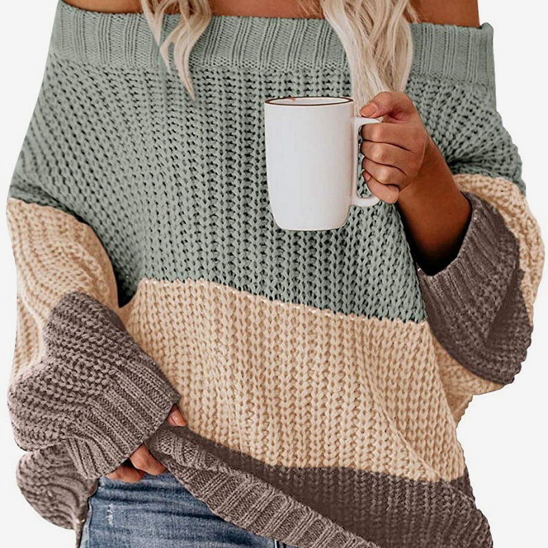 SM-K0080 เสื้อจัมเปอร์ถักไหมพรมคอกลมแขนยาวสีตัดกัน SM-K0080 เสื้อจัมเปอร์ถักไหมพรมคอกลมแขนยาวสีตัดกัน