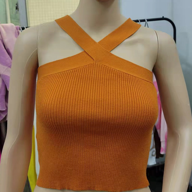 SM-K0106 เสื้อกล้ามถักแขนกุดคอแขวนสายไขว้ SM-K0106 เสื้อกล้ามถักแขนกุดคอแขวนสายไขว้