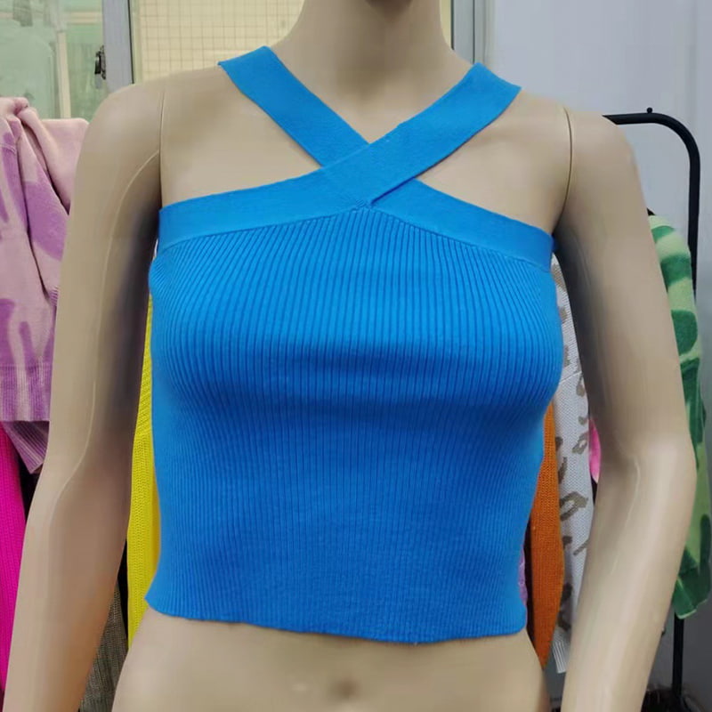 SM-K0106 เสื้อกล้ามถักแขนกุดคอแขวนสายไขว้ SM-K0106 เสื้อกล้ามถักแขนกุดคอแขวนสายไขว้