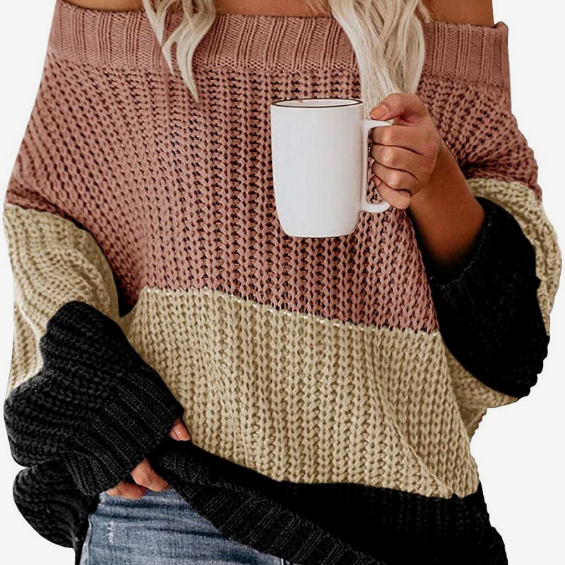 SM-K0080 เสื้อจัมเปอร์ถักไหมพรมคอกลมแขนยาวสีตัดกัน SM-K0080 เสื้อจัมเปอร์ถักไหมพรมคอกลมแขนยาวสีตัดกัน