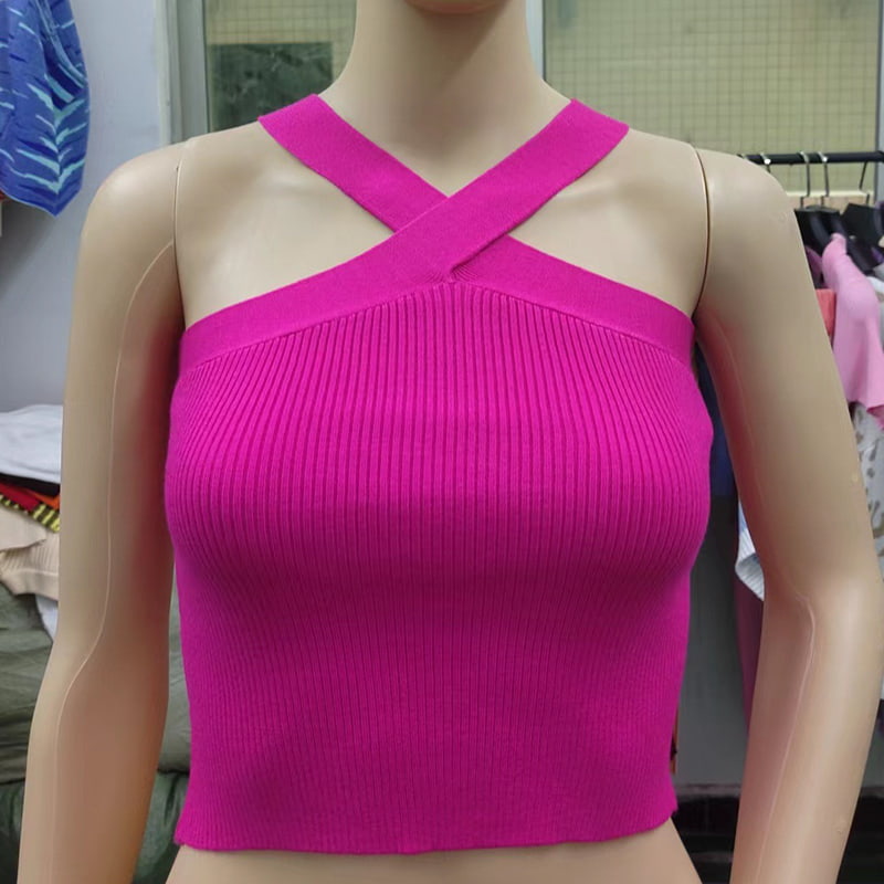 SM-K0106 เสื้อกล้ามถักแขนกุดคอแขวนสายไขว้ SM-K0106 เสื้อกล้ามถักแขนกุดคอแขวนสายไขว้