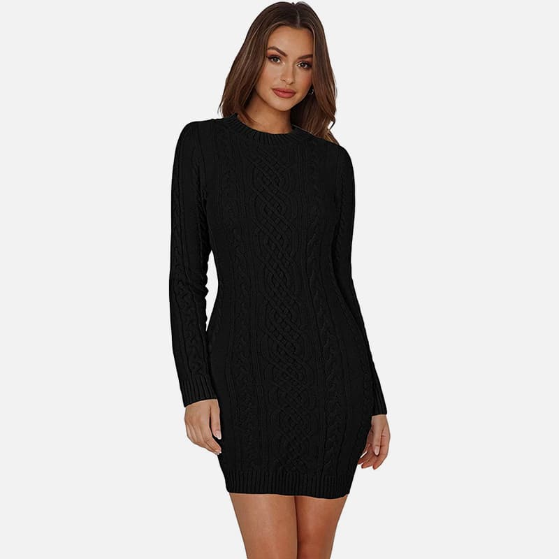 SM-K0063 ชุดเดรสถักแขนยาวคอสูงทรงสลิมฟิต SM-K0063 ชุดเดรสถักแขนยาวคอสูงทรงสลิมฟิต