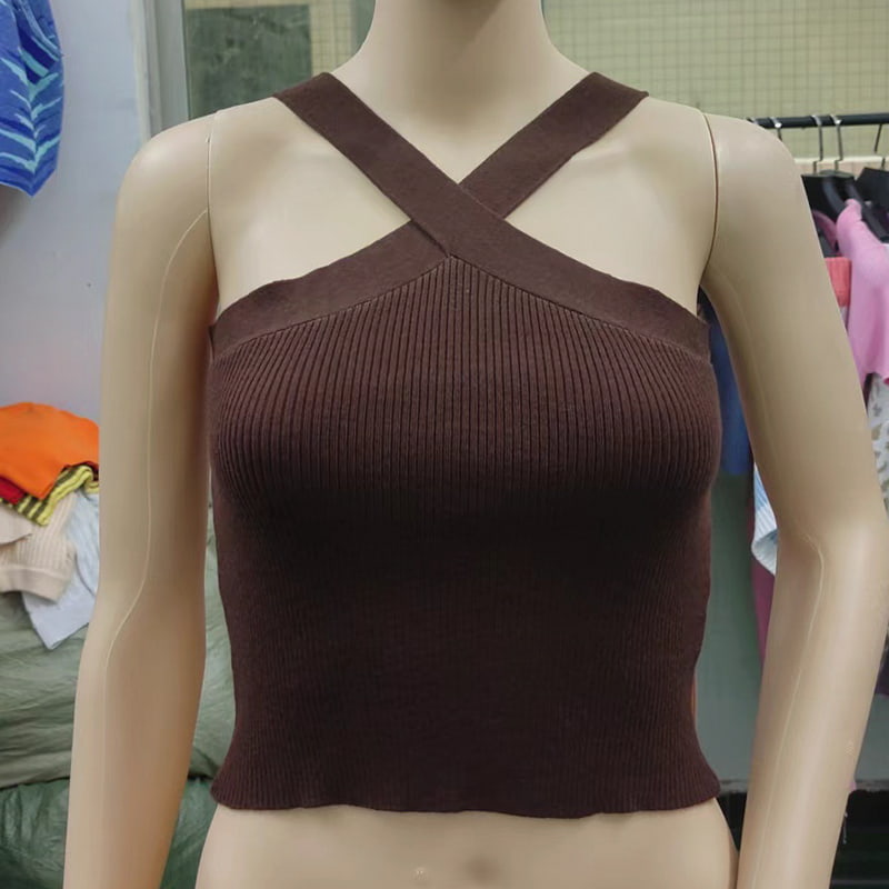 SM-K0106 เสื้อกล้ามถักแขนกุดคอแขวนสายไขว้ SM-K0106 เสื้อกล้ามถักแขนกุดคอแขวนสายไขว้