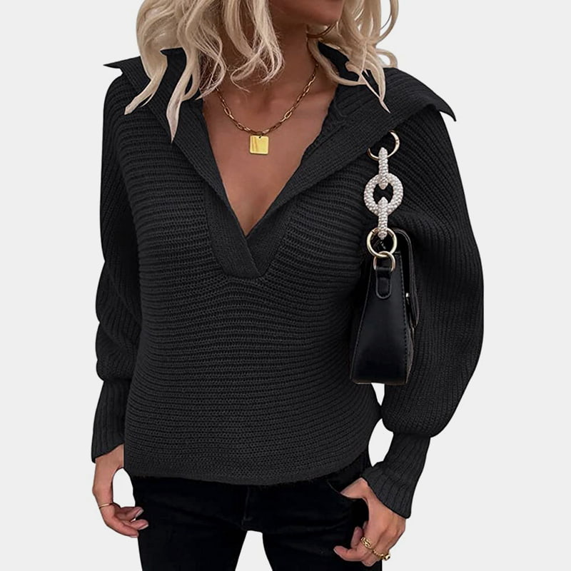 SM-K0075 เสื้อคอวีแขนยาวคอวีสูญเสียจัมเปอร์ถักที่เป็นของแข็ง SM-K0075 เสื้อคอวีแขนยาวคอวีสูญเสียจัมเปอร์ถักที่เป็นของแข็ง