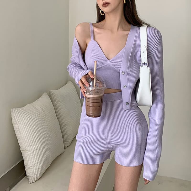 SM-K0112 เสื้อกล้ามและโค้ท+กางเกงขาสั้นผ้านิตติ้งเนื้อนุ่มแว็กซ์สุดเซ็กซี่ SM-K0112 เสื้อกล้ามและโค้ท+กางเกงขาสั้นผ้านิตติ้งเนื้อนุ่มแว็กซ์สุดเซ็กซี่