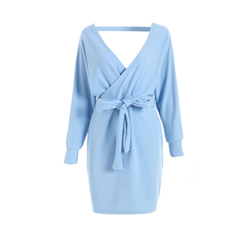 SM-K0076 ชุดเดรสถักลูกไม้คอวีแขนค้างคาวครอป SM-K0076 ชุดเดรสถักลูกไม้คอวีแขนค้างคาวครอป